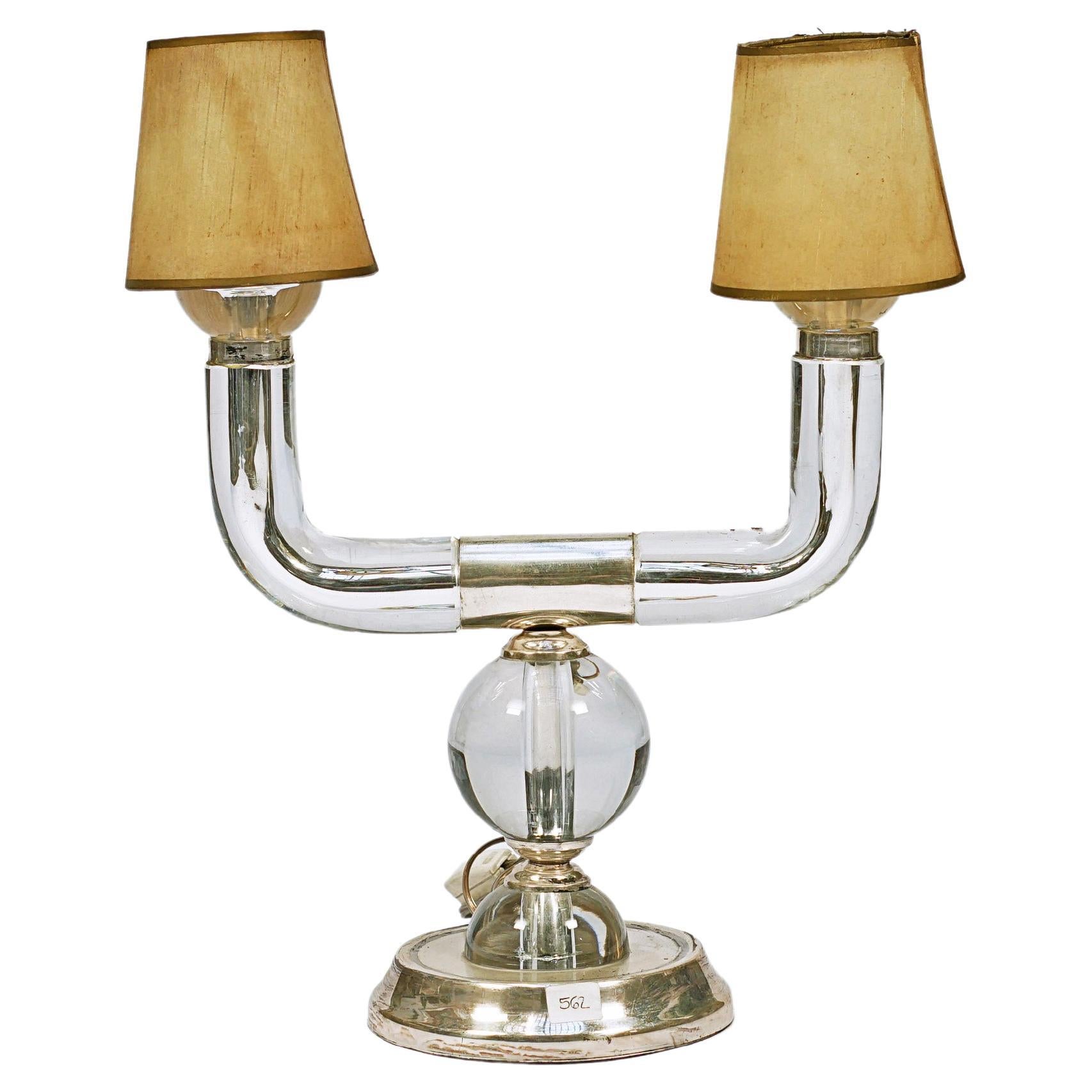 Glass Table Lamp with Double Light by Jacques Adnet