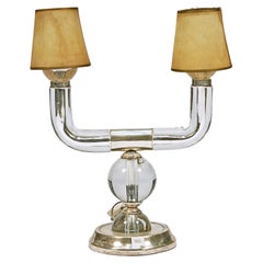 Glass Table Lamp with Double Light by Jacques Adnet