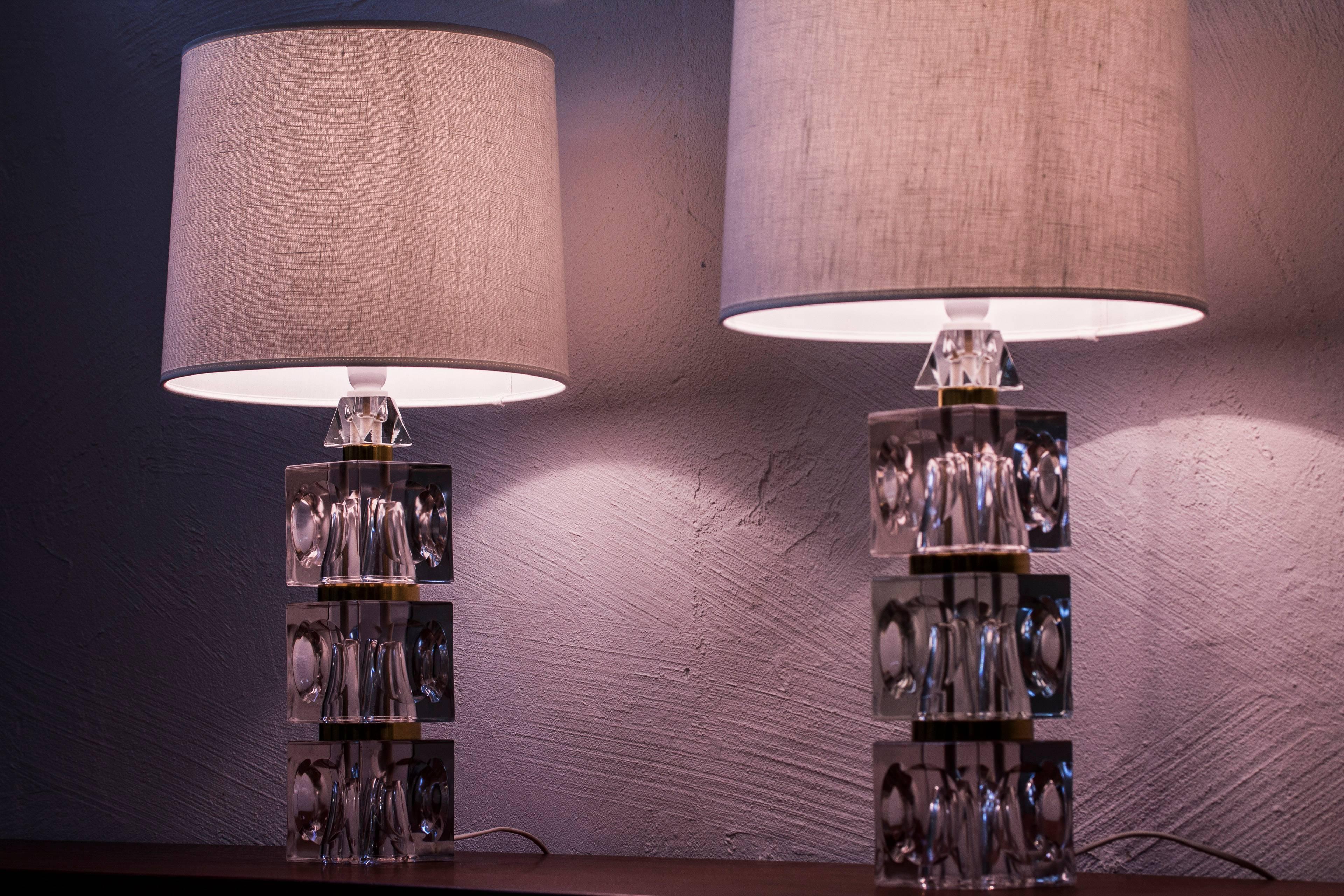 Brass Glass Table Lamps Attributed to Sven Palmqvist, Sweden, 1960s