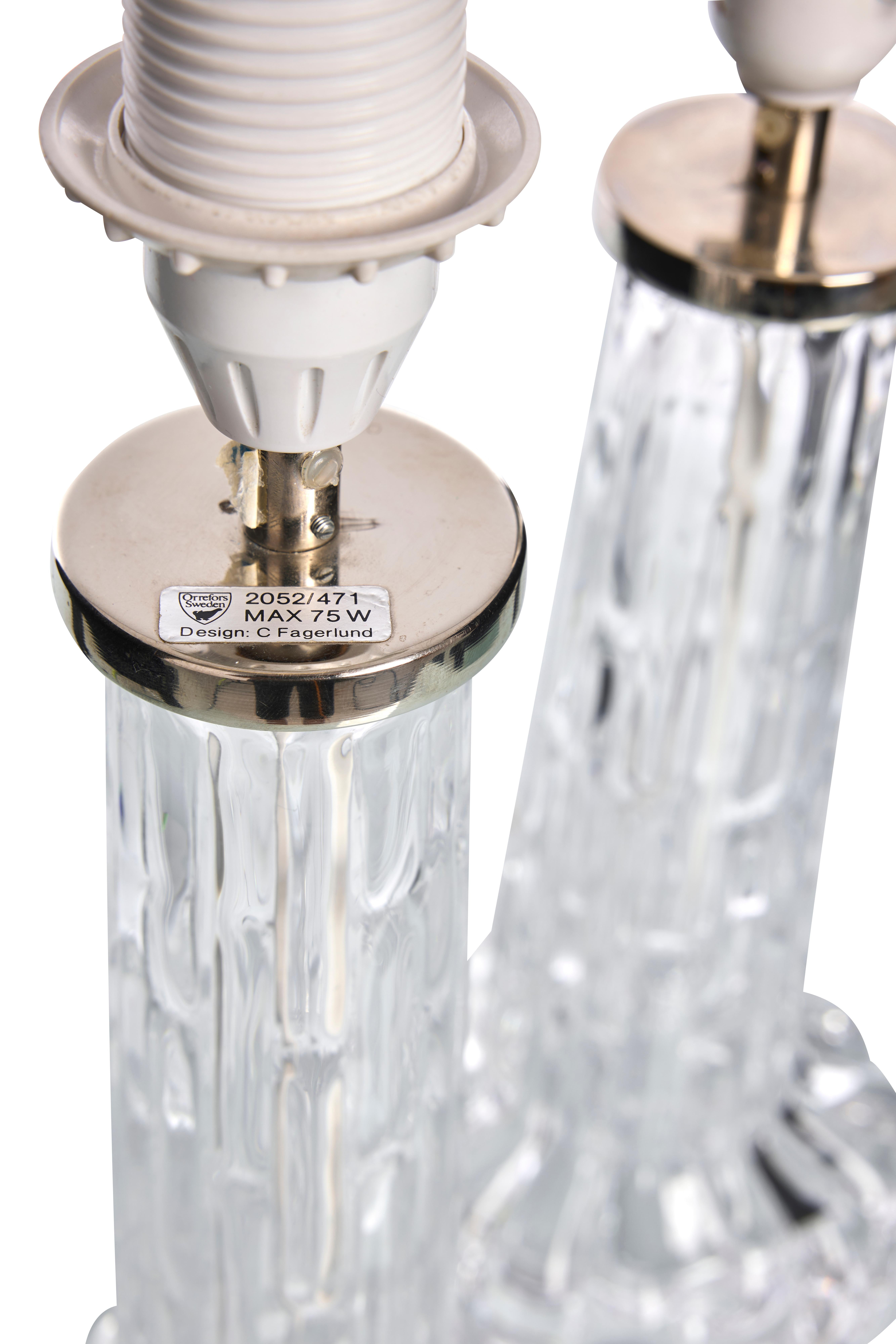 Mid-Century Modern Glass Table Lamps by Carl Fagerlund for Orrefors, 1960s, Set of 2 For Sale