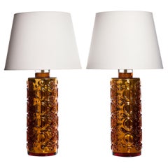 Lampade da tavolo in vetro disegnate da Gustav Leek per Orrefors, anni '60