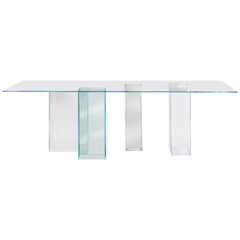 Glass Table "Vetro" 4 Moving Glass Legs with Different Tichckness and Nuances
