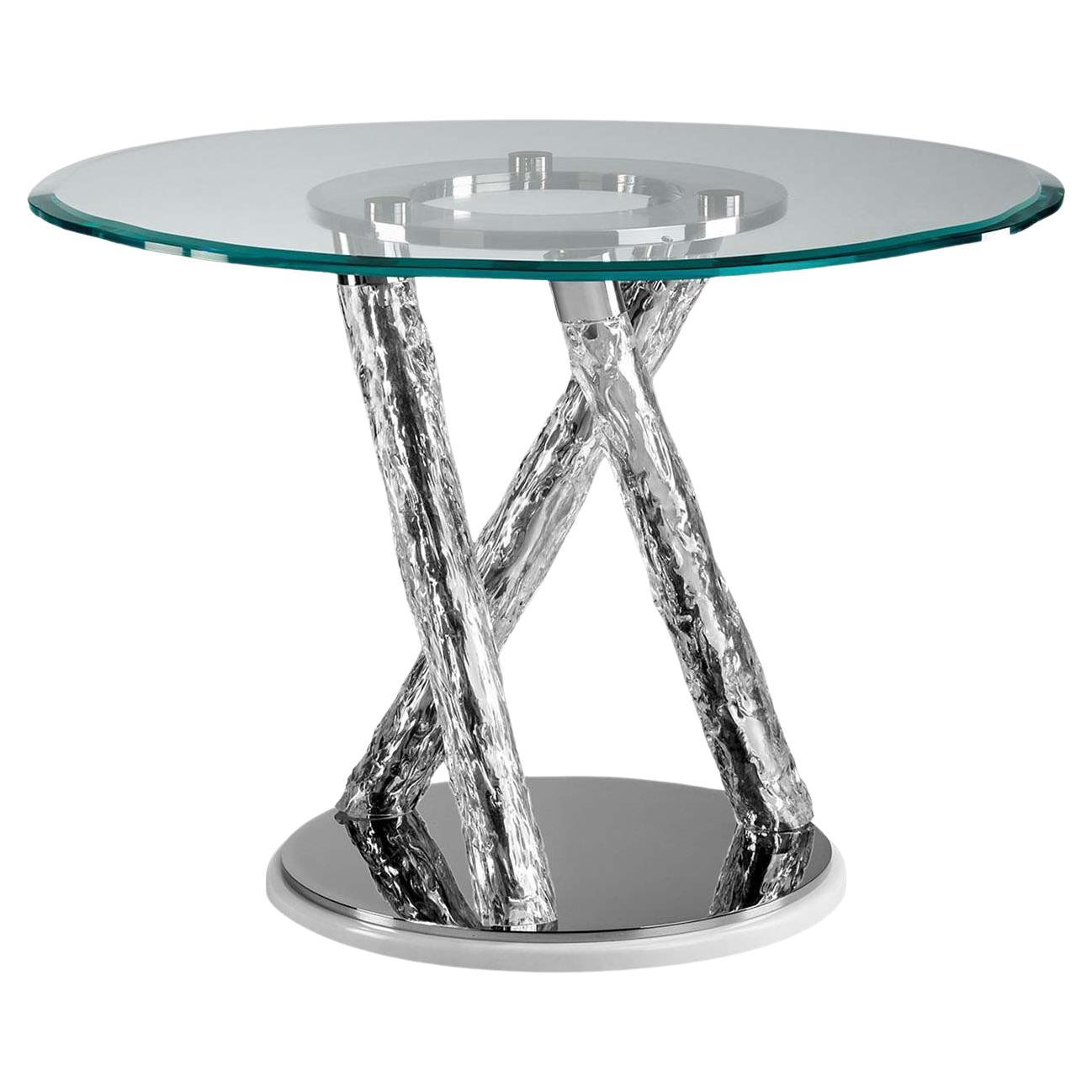 Table en verre circulaire et pieds torsadés Ros Italia Interiors en vente