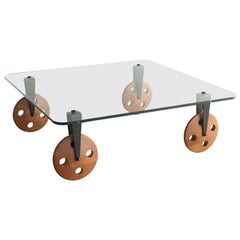 Tavolo in vetro con ruote in Wood Stile Gae Aulenti