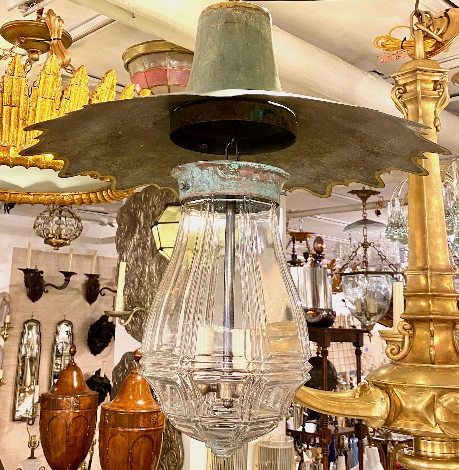 French Glass and Tole Pendant Lantern