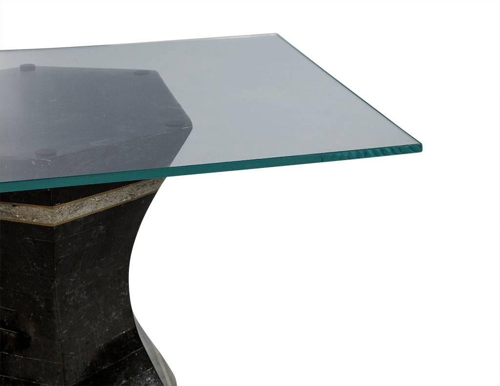 American Glass Top & Marble Pedestal Cocktail Table