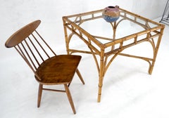 Glass Top 34" Square Mid Century Modern Burnt Bamboo Game Dinette Table MINT