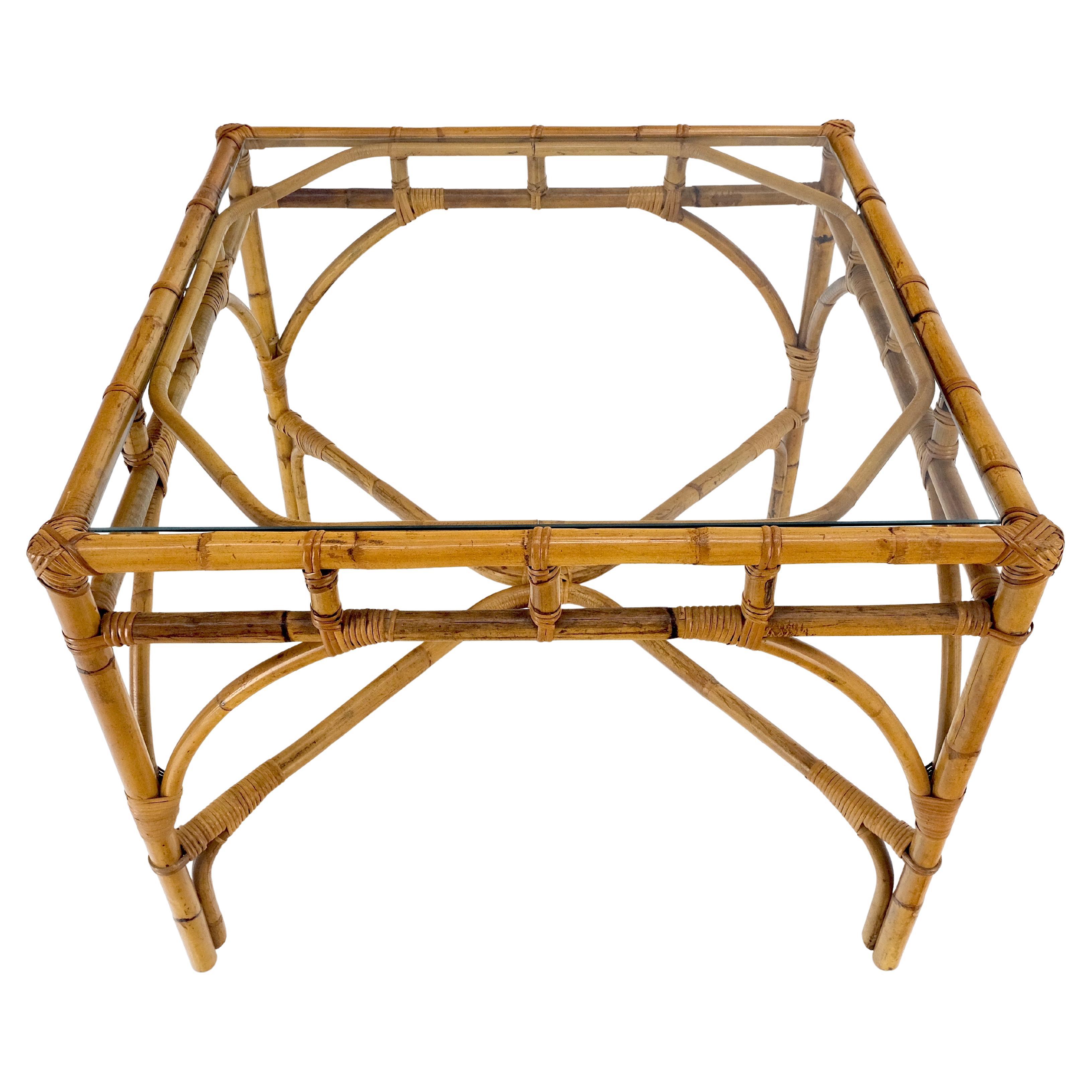Glass Top 34" Square Mid Century Modern Burnt Bamboo Game Dinette Table MINT For Sale