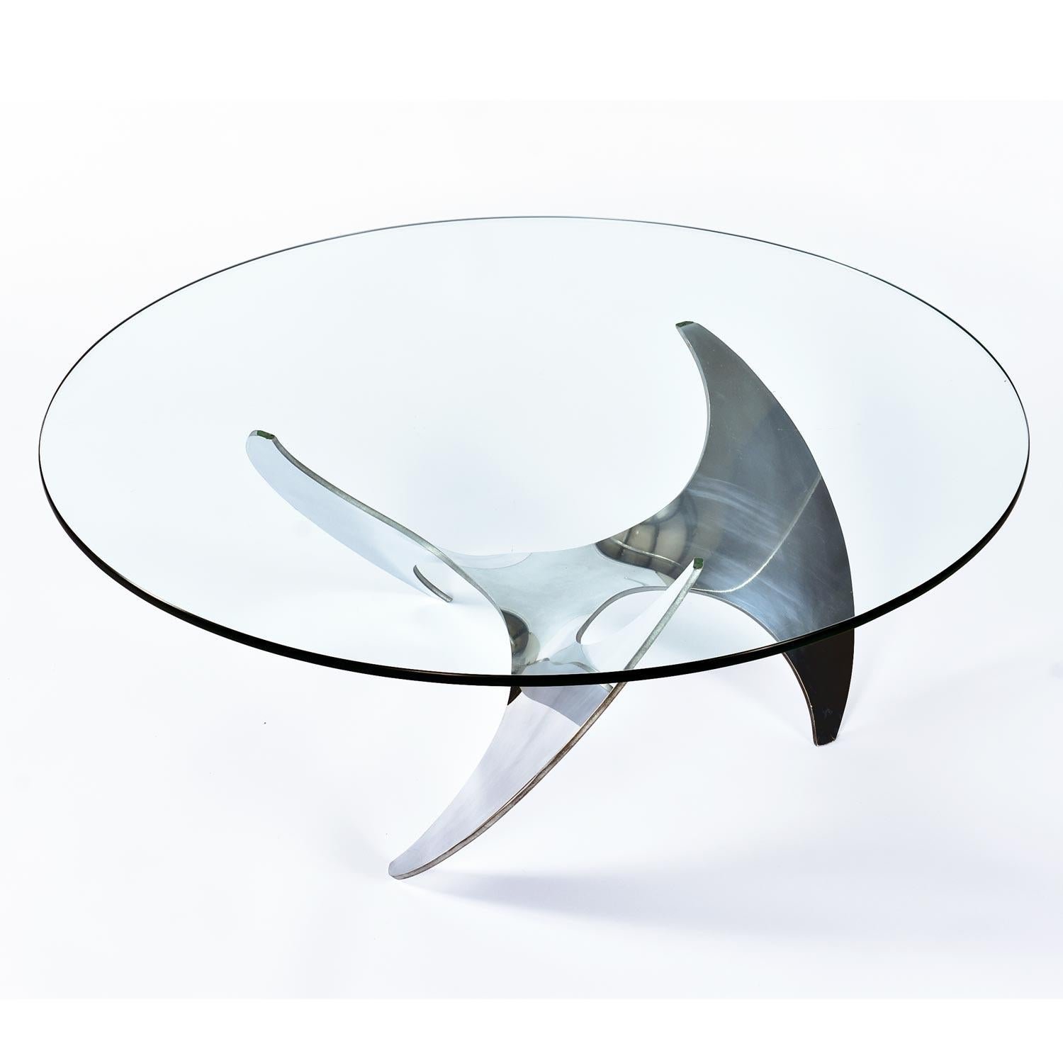 Mid-Century Modern Glass Top Aluminum Propeller Coffee Table by Knut Hesterberg for Ronald Schmitt