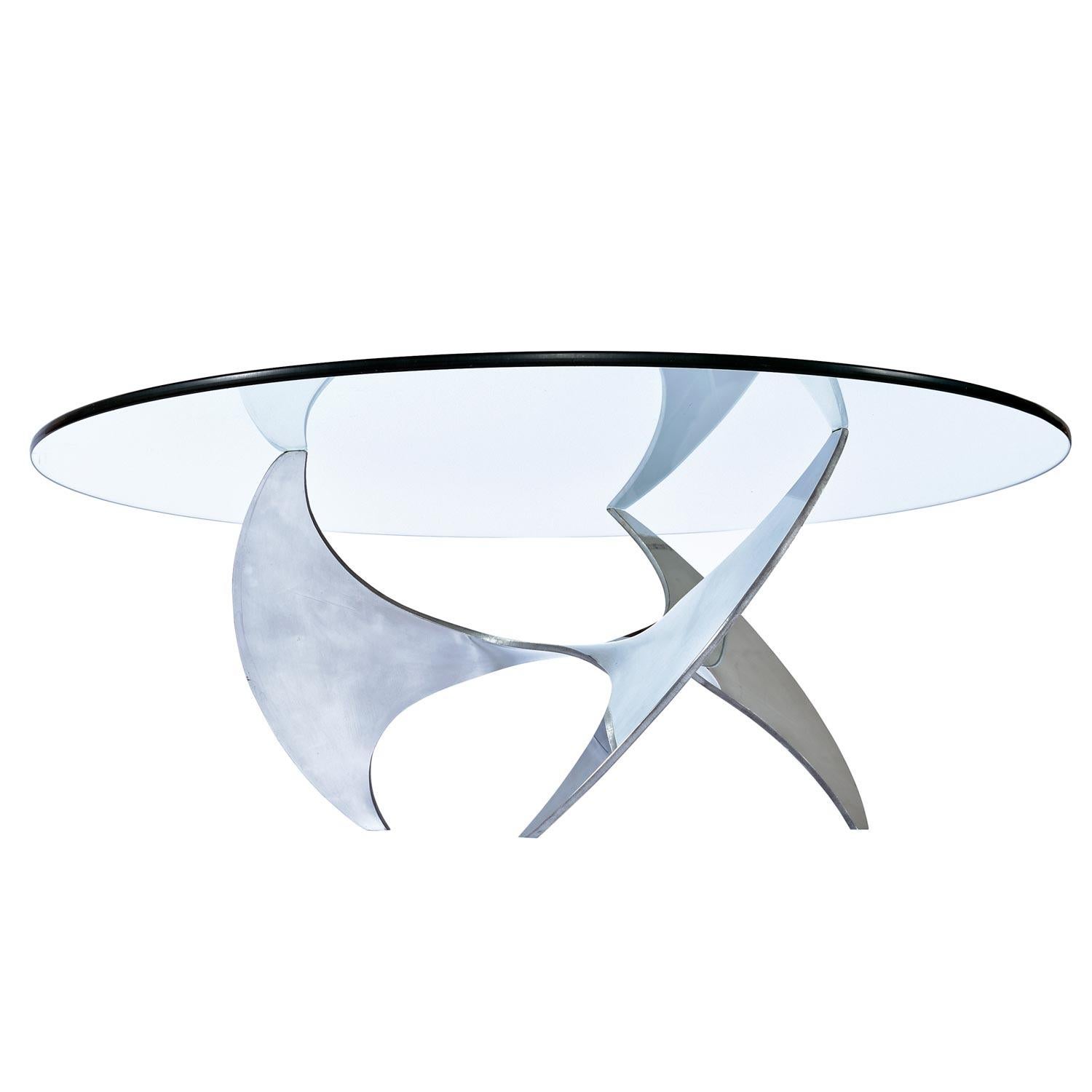 Glass Top Aluminum Propeller Coffee Table by Knut Hesterberg for Ronald Schmitt In Good Condition In Chattanooga, TN