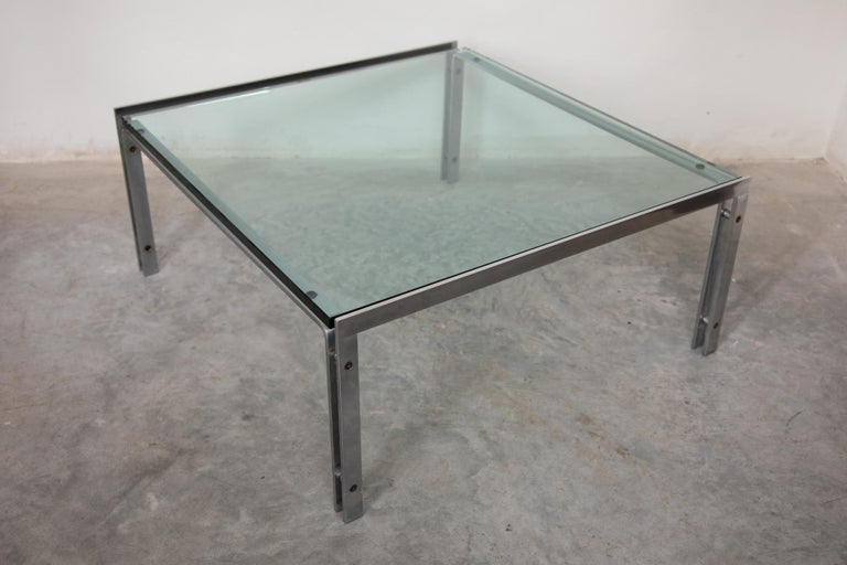 German Glass Top and Chrome Coffee Table  For Sale