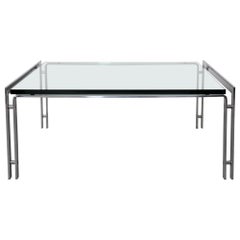 Table basse à plateau en verre et chrome