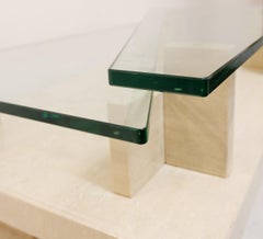 Glass Top and Travertine Graphic Coffee Table