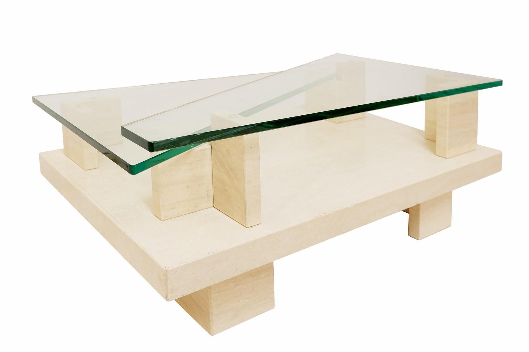 glass travertine coffee table