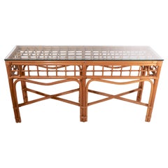 Glass Top Bamboo Console Sofa Table