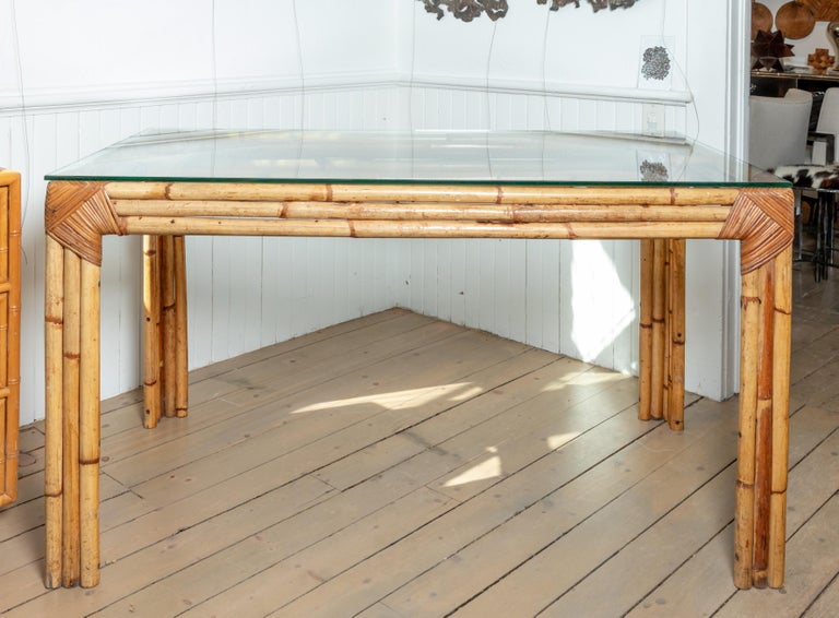 Glass Top Bamboo Desk/Table For Sale at 1stDibs
