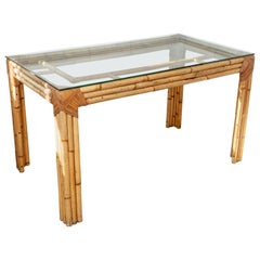 Vintage Glass Top Bamboo Desk/Table