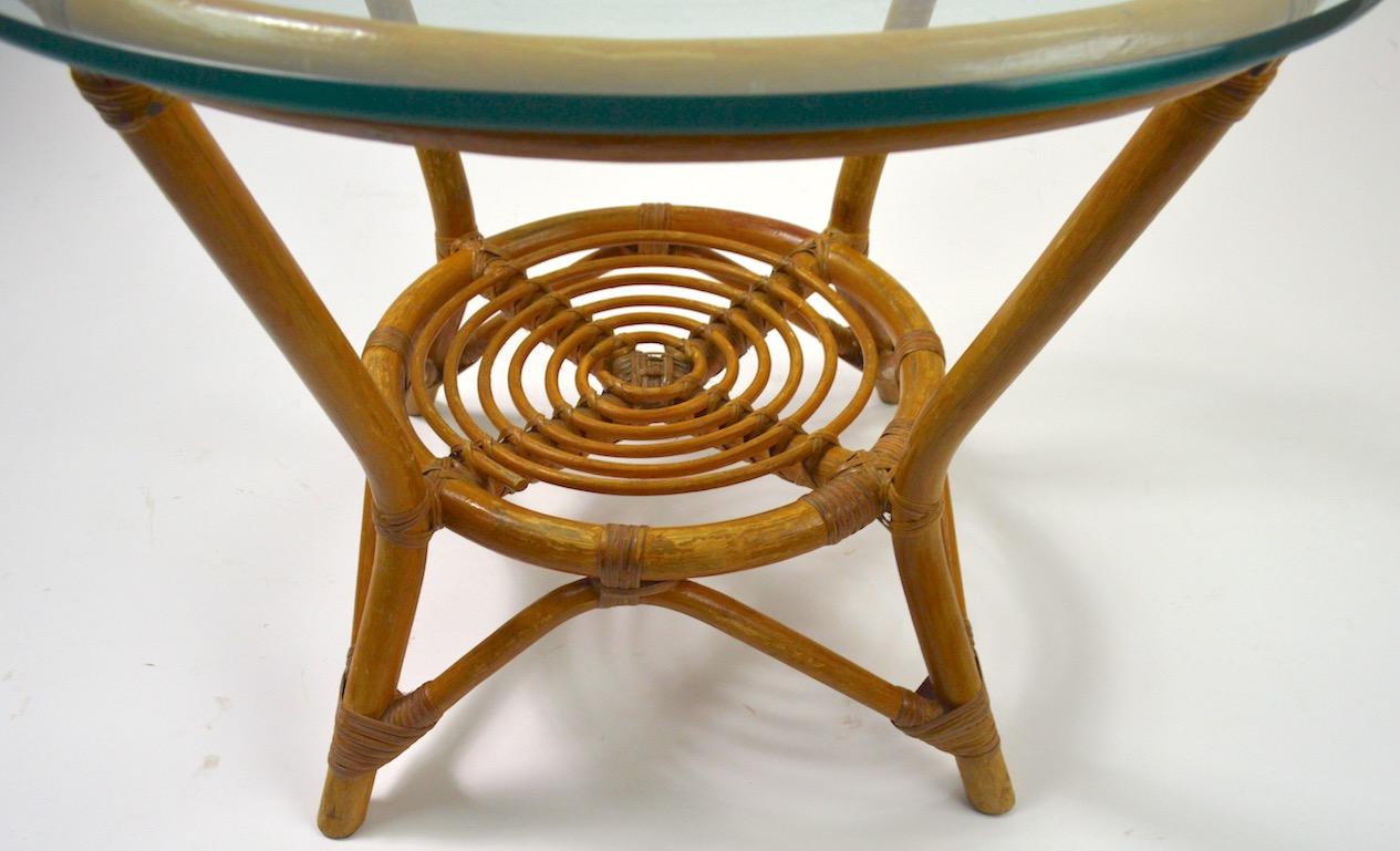 Mid-Century Modern Glass Top Bamboo Table