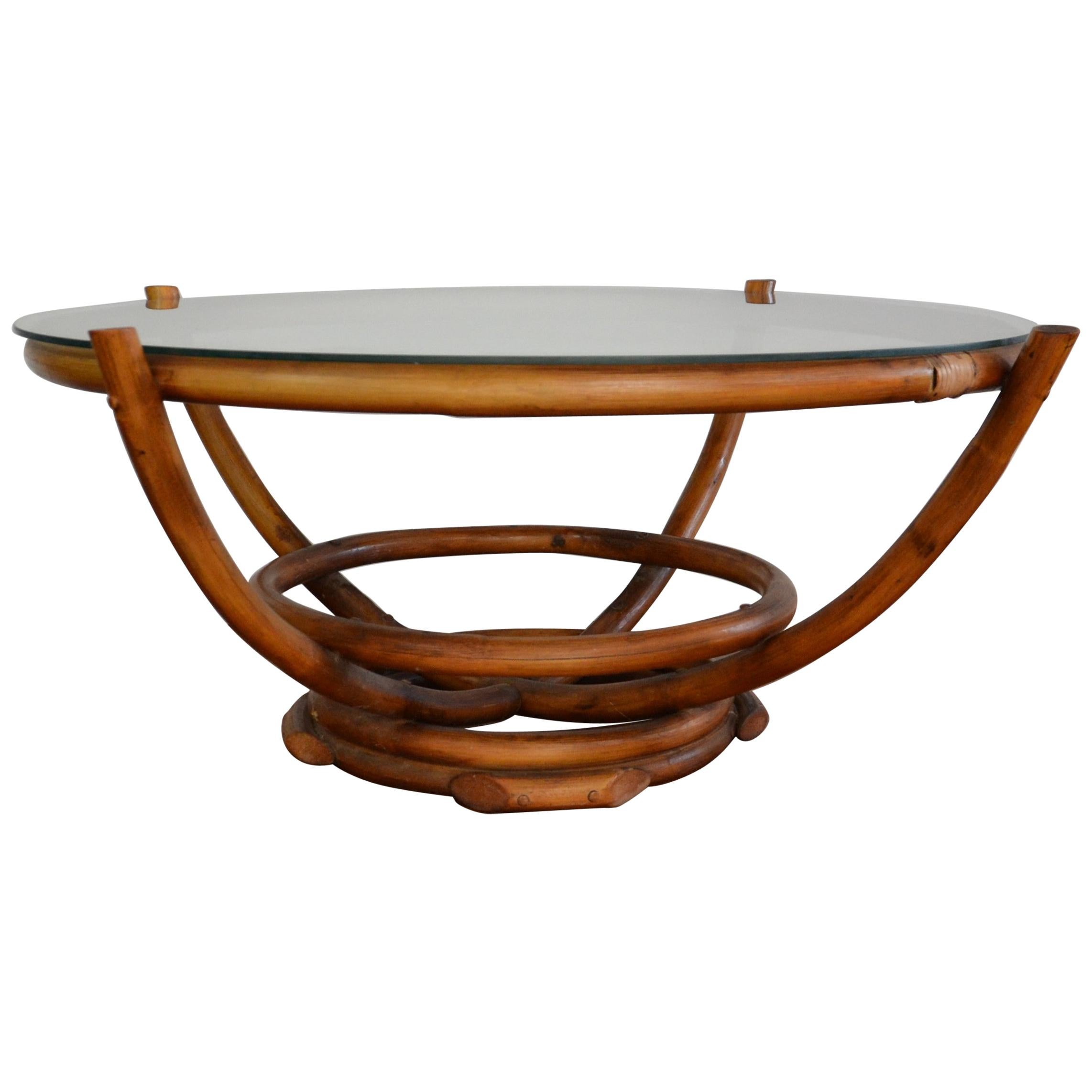 Bamboo Stick Bunching Table With Glass