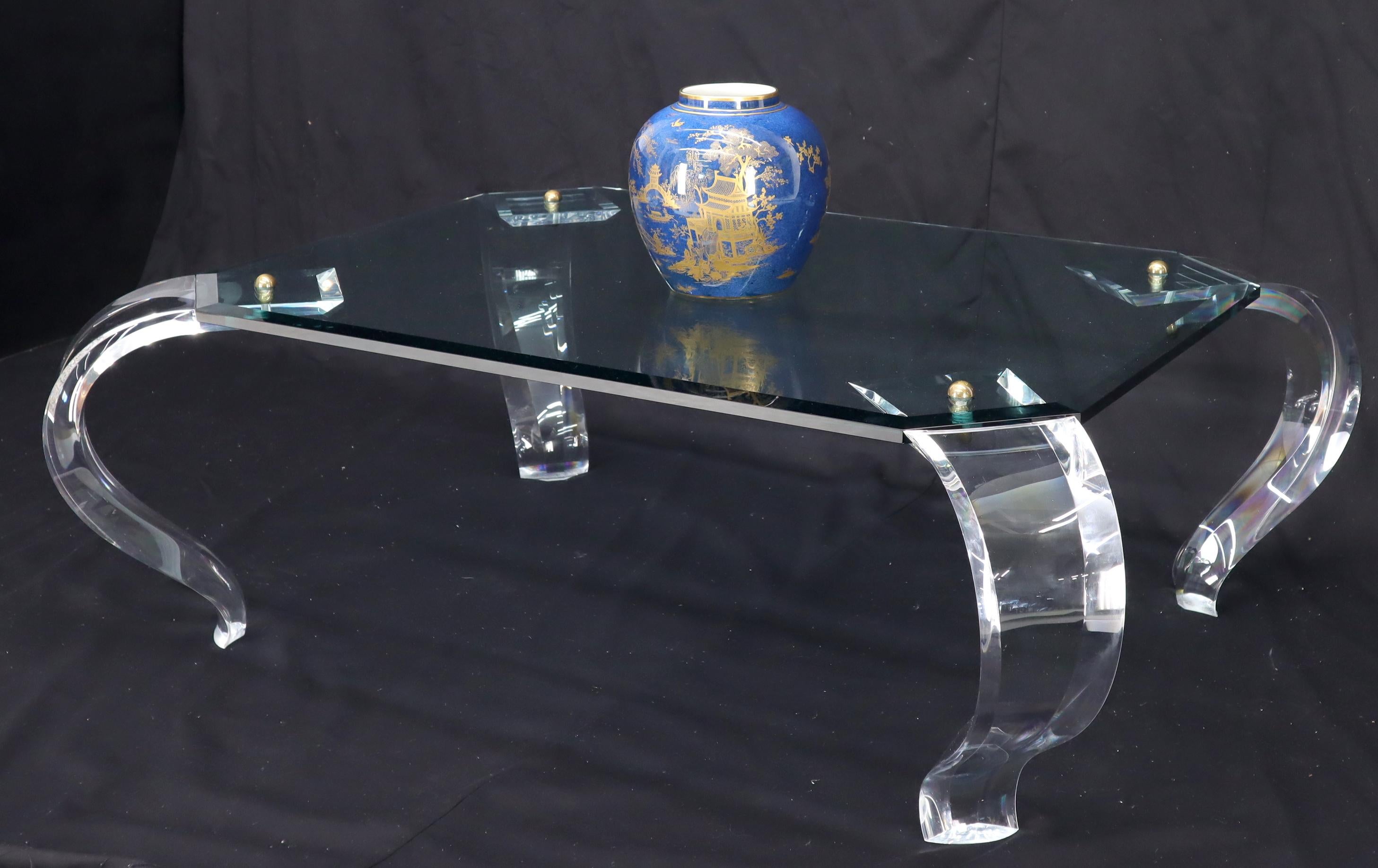 Glass Top Bent Lucite Legs Rectangular Coffee Table For Sale 6