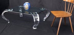 Glass Top Bent Lucite Legs Rectangular Coffee Table