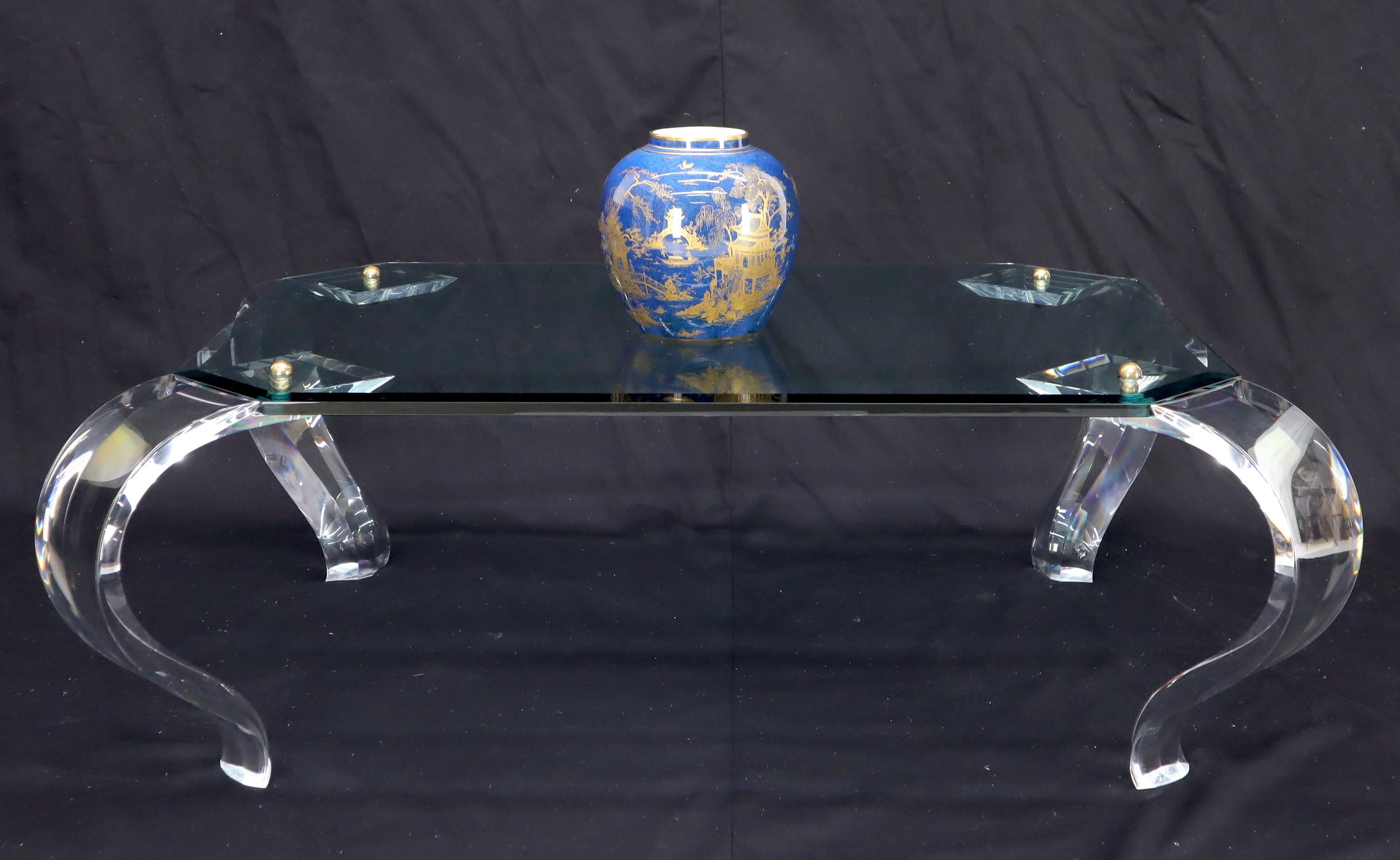 20th Century Glass Top Bent Lucite Legs Rectangular Coffee Table For Sale
