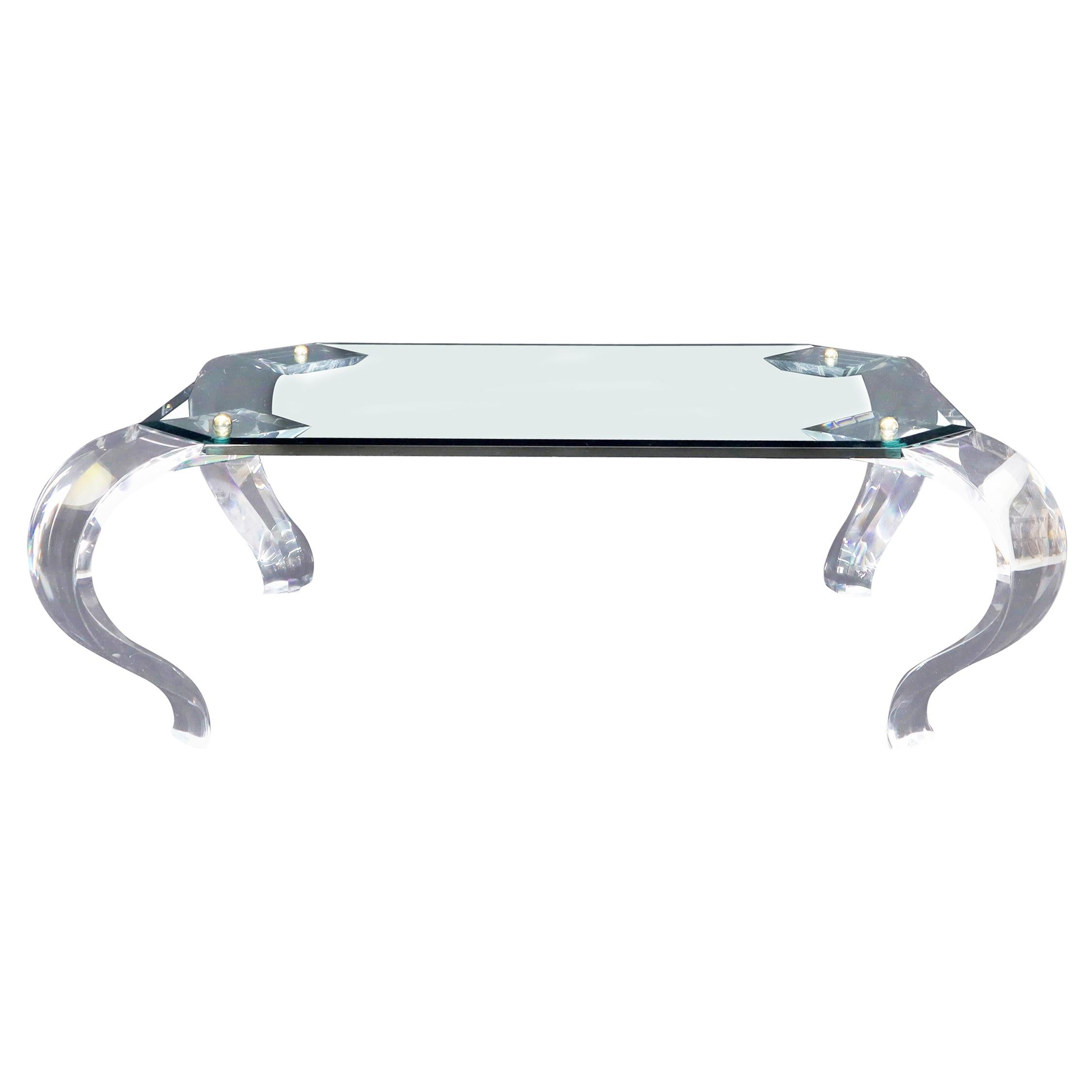 Glass Coffee Table on Bent Lucite Base at 1stDibs