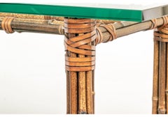 Glass Top Bound Bamboo Console Table Attributed To McGuire