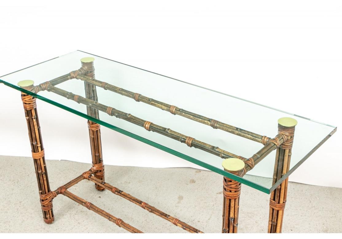 Glass Top Bound Bamboo Console Table Attributed To McGuire 1