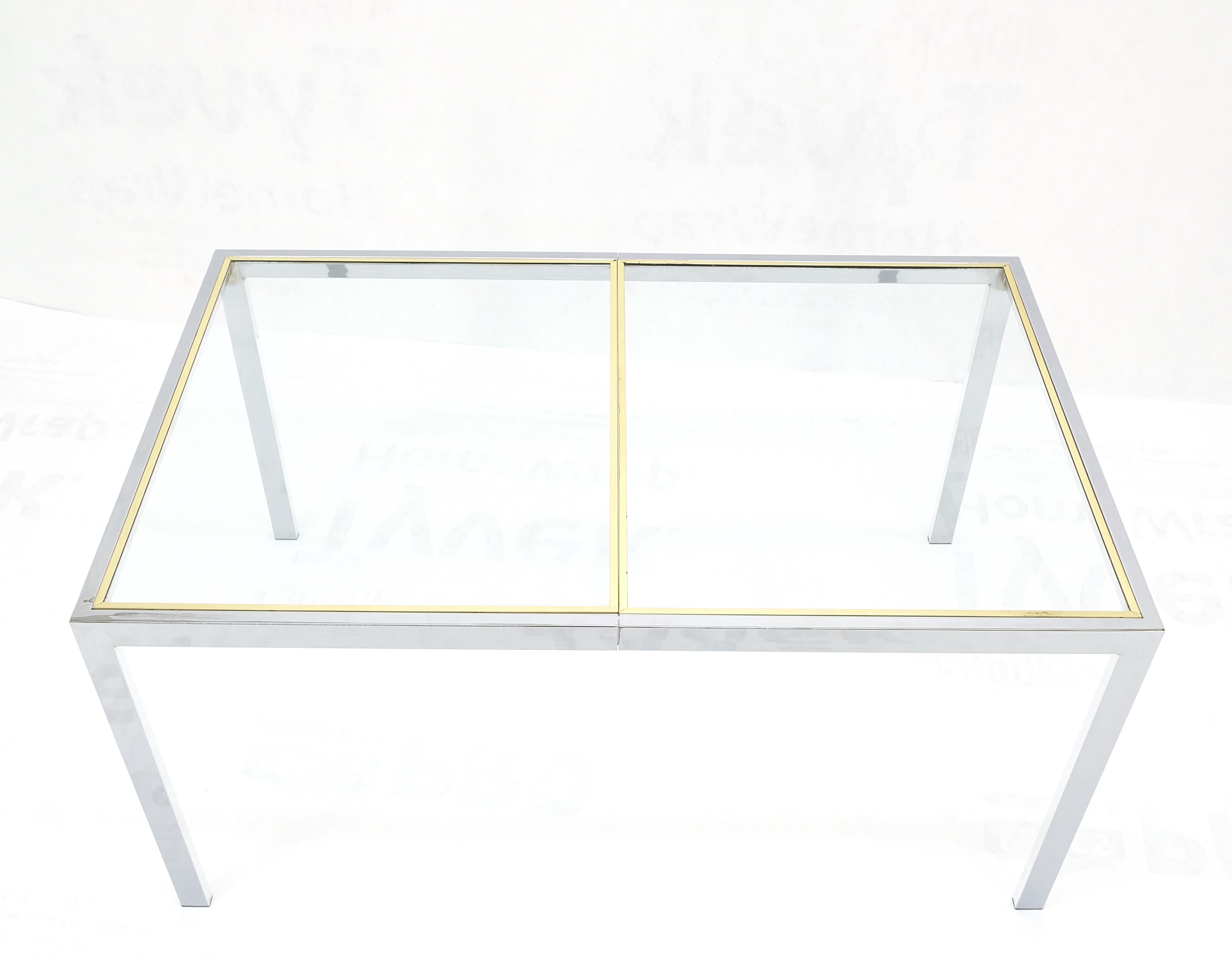 Glass Top Brass & Chrome Base One Extension Leaf Dining Conference Table 5