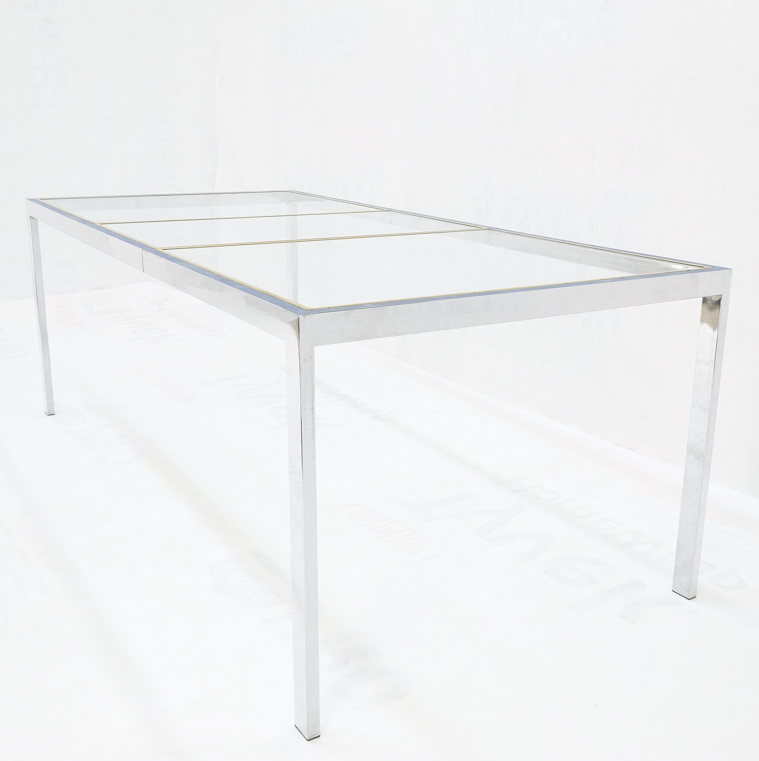 Glass Top Brass & Chrome Base One Extension Leaf Dining Conference Table 6