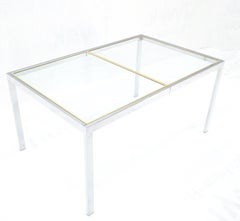 Glass Top Brass & Chrome Base One Extension Leaf Dining Conference Table