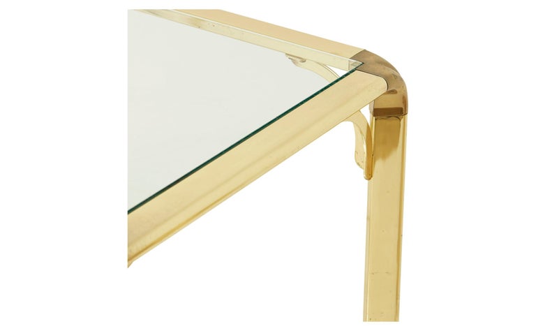 Glass Top Brass Side Table with Mirrored Shelf at 1stDibs