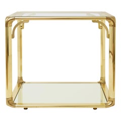 Glass Top Brass Side Table with Mirrored Shelf
