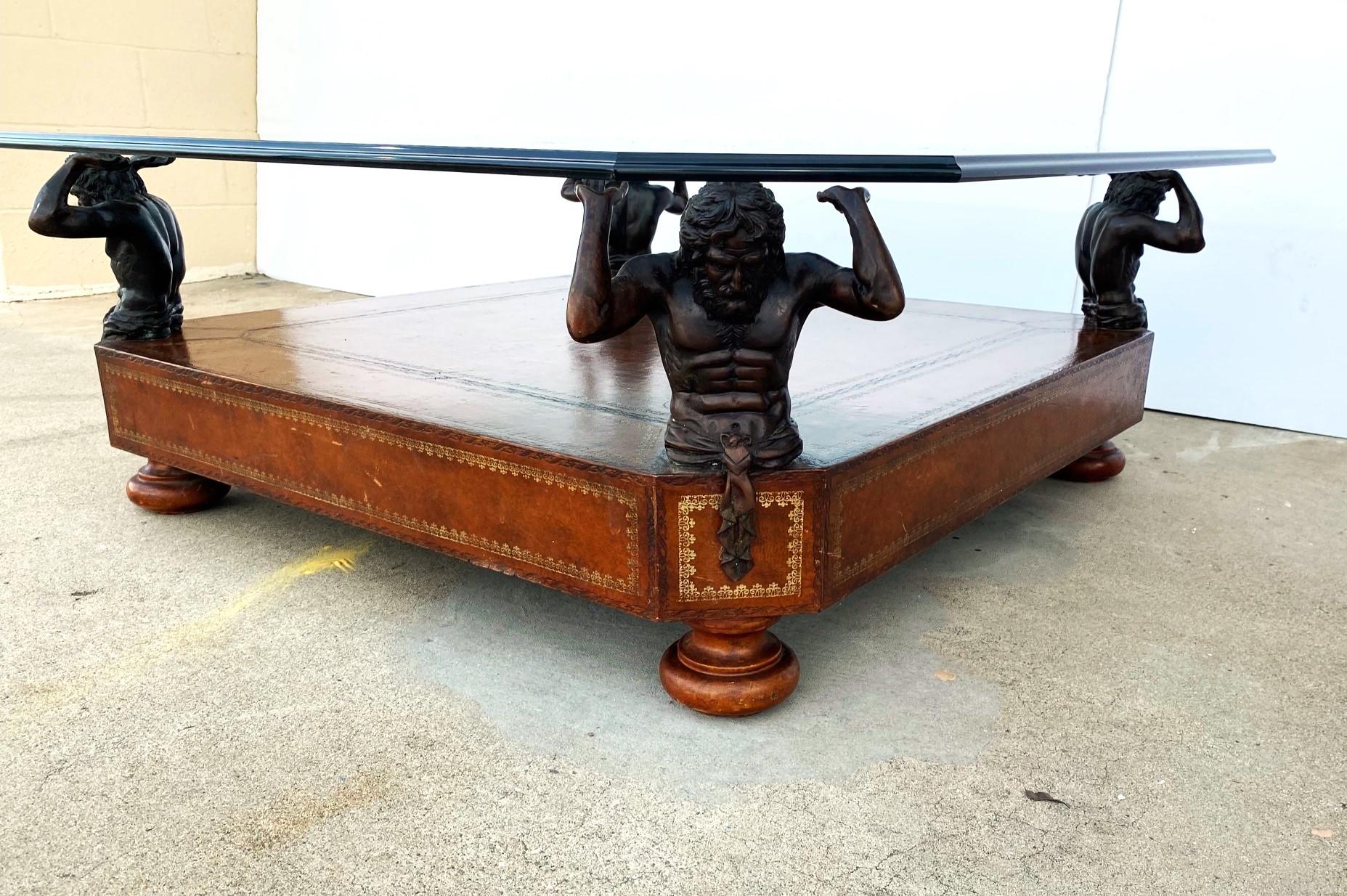 Glass Top Bronze Figurine Coffee Table by Maitland Smith In Good Condition For Sale In Pomona, CA