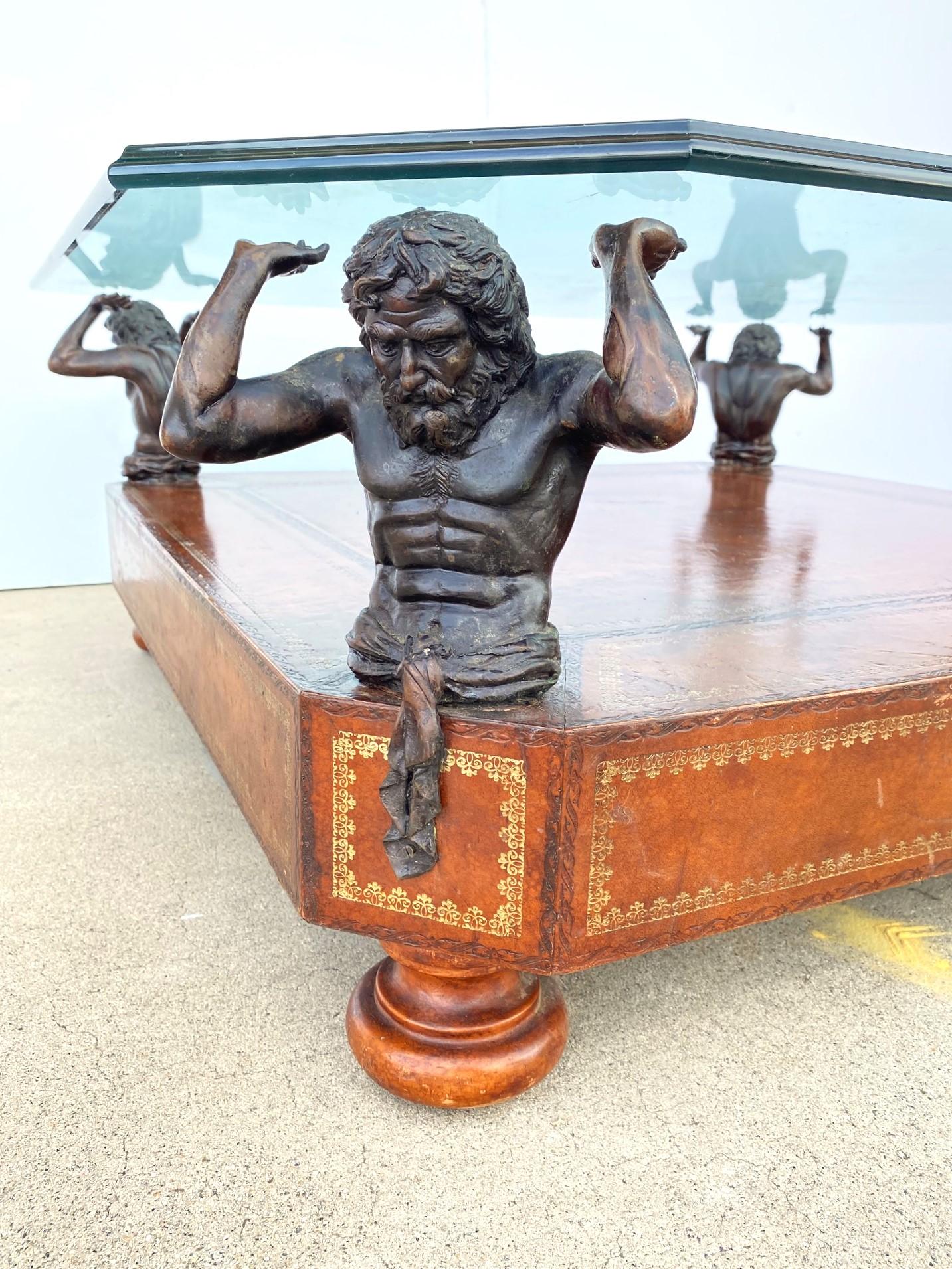 20th Century Glass Top Bronze Figurine Coffee Table by Maitland Smith For Sale