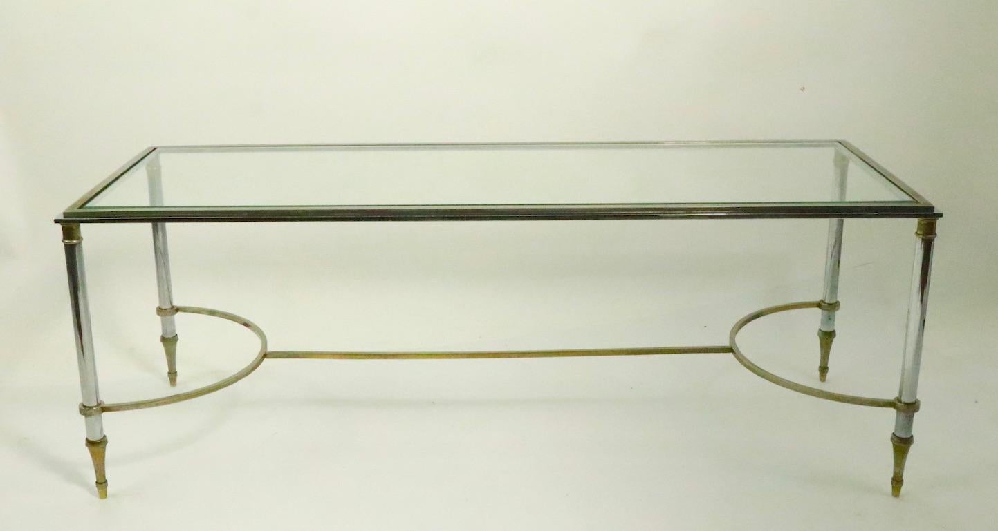 Glass Top Chrome and Brass Coffee Table after Maison Jansen In Good Condition In New York, NY
