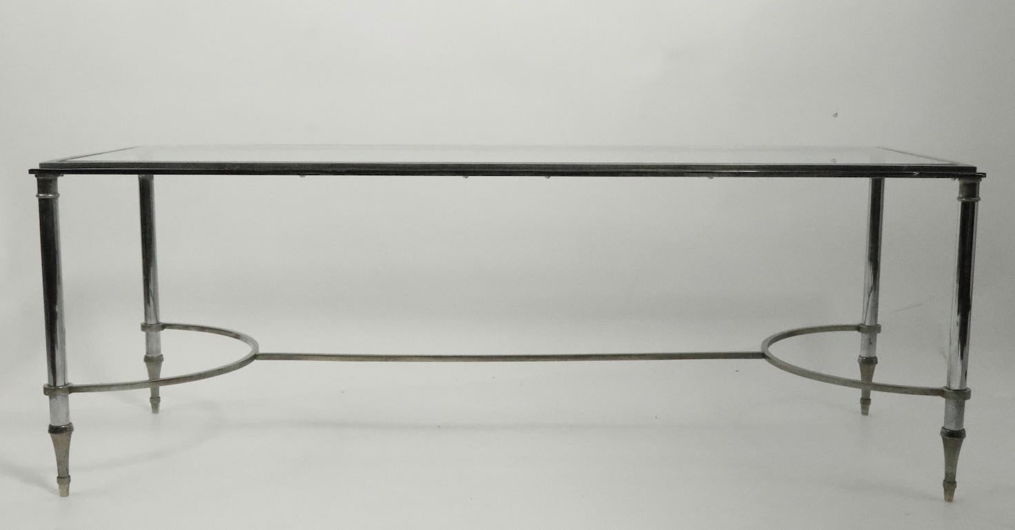 20th Century Glass Top Chrome and Brass Coffee Table after Maison Jansen
