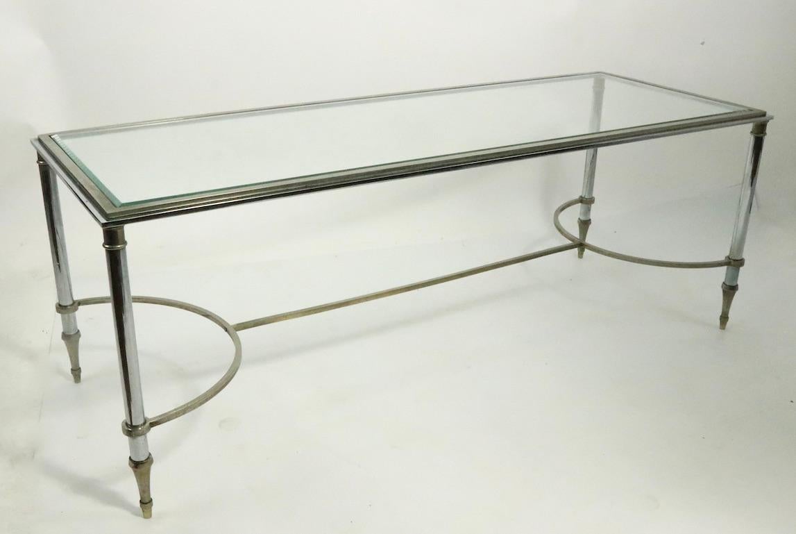 Glass Top Chrome and Brass Coffee Table after Maison Jansen 3