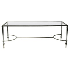 Glass Top Chrome and Brass Coffee Table after Maison Jansen