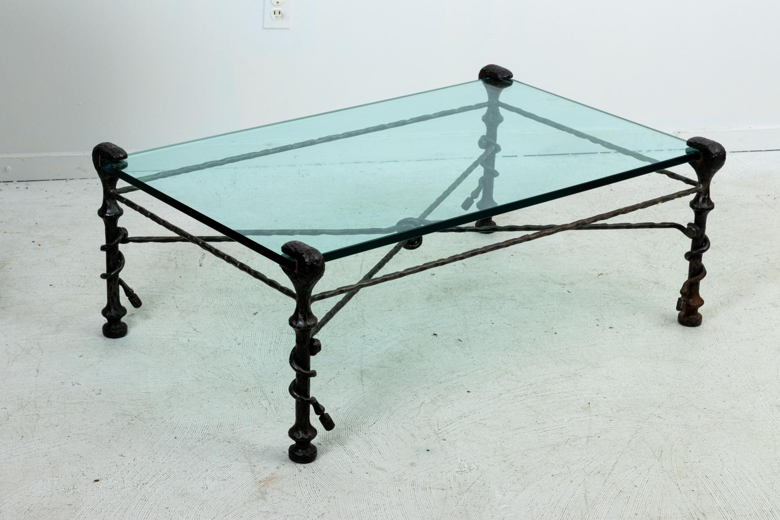 Mid-Century Modern Glass Top Coffee Table in the Manner of Alberto Giacometti