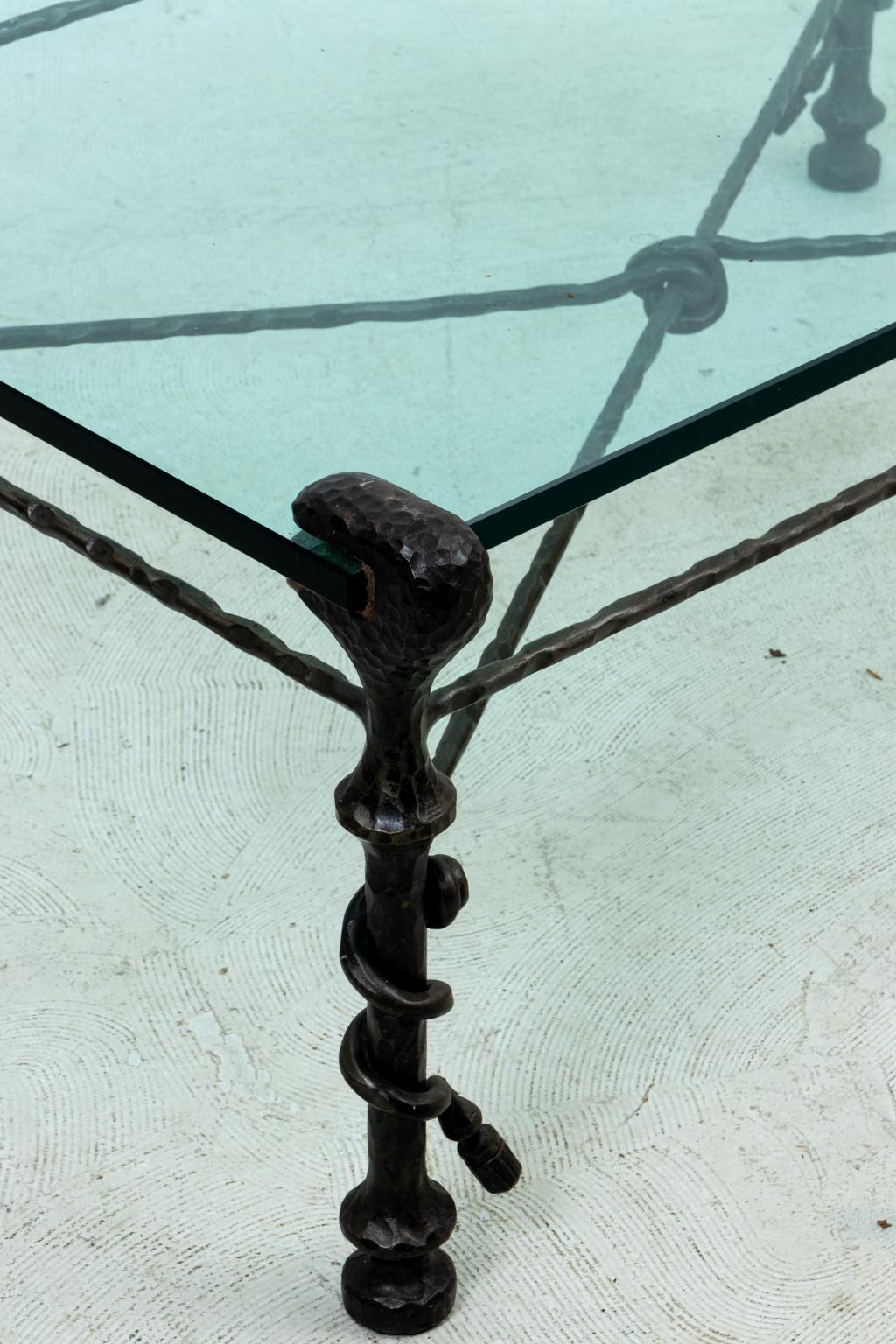 Glass Top Coffee Table in the Manner of Alberto Giacometti In Good Condition In Stamford, CT