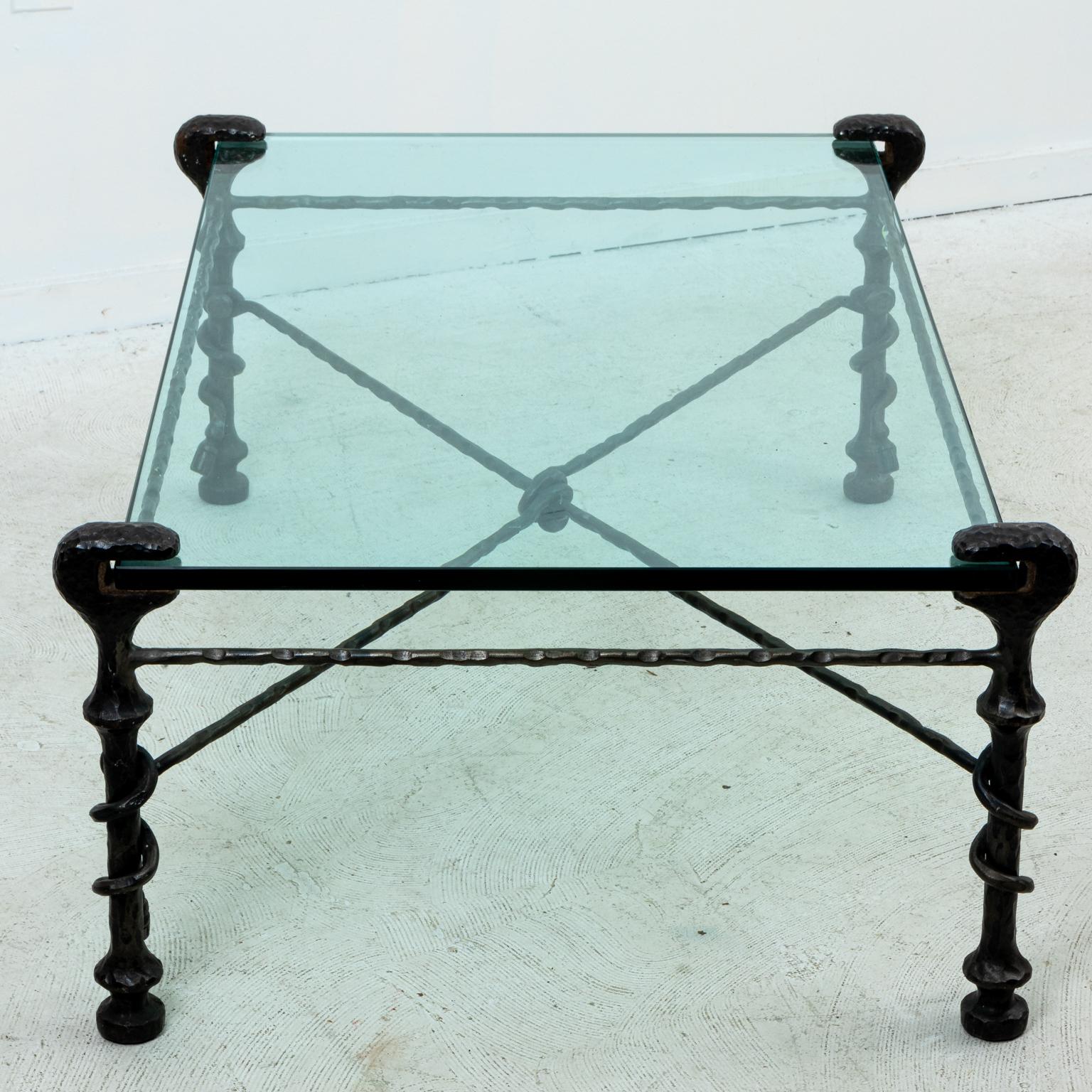 20th Century Glass Top Coffee Table in the Manner of Alberto Giacometti