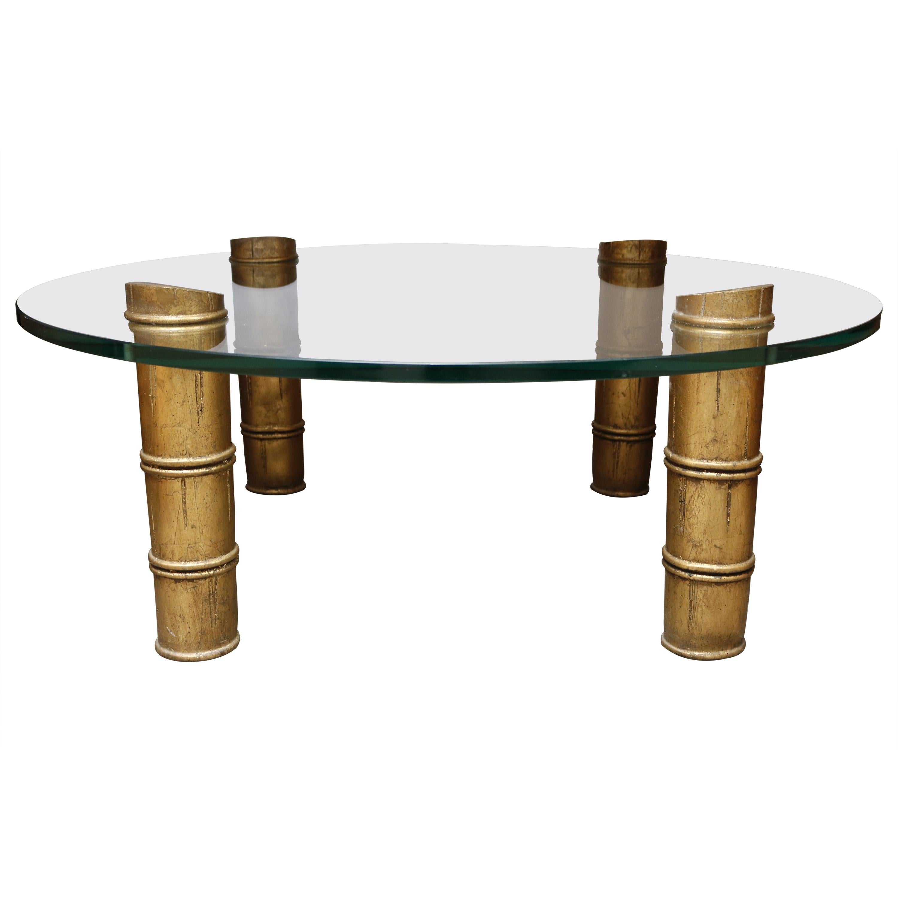 Glass Top Wood Legs Coffee Table For Sale on 1stDibs