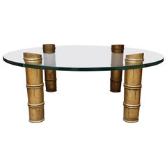 Glass Top Coffee Table with Bamboo Shape Gilded Wood Legs