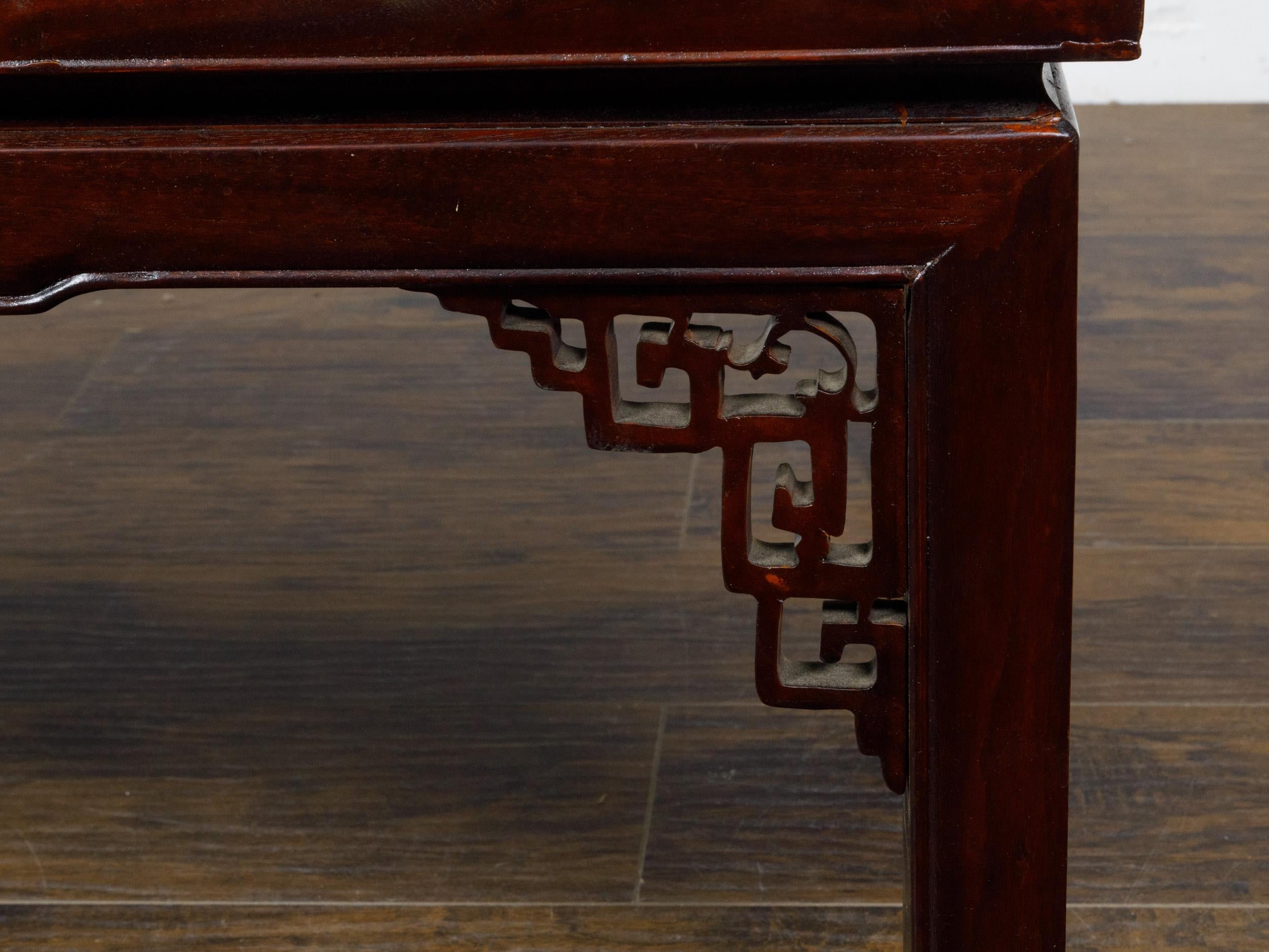 Glass Top Coffee Table with Fretwork Motifs and Scrolling Feet, circa 1950 For Sale 7