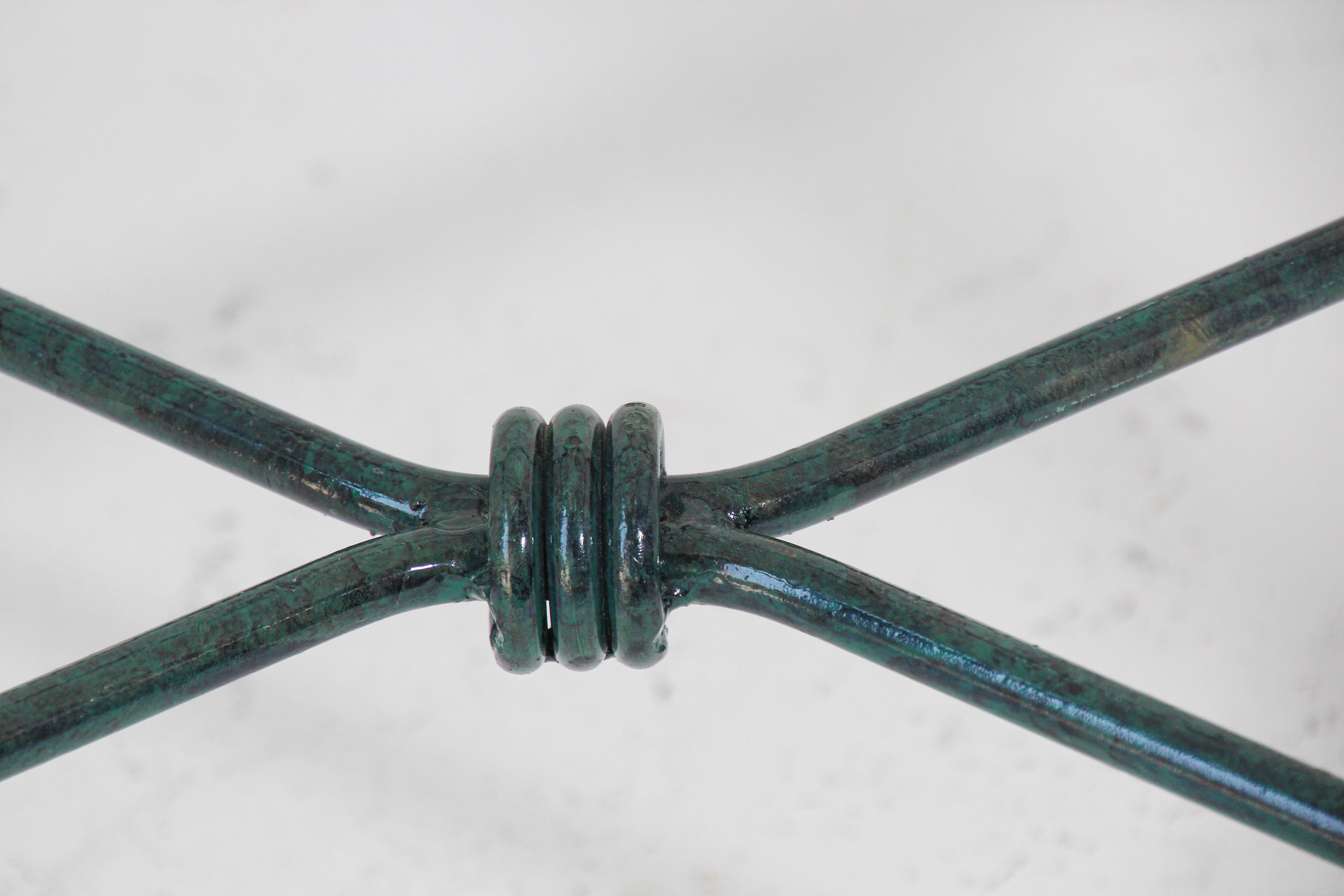 20th Century Glass Top Coffee Table with Metal Verdigris Finish Patina For Sale