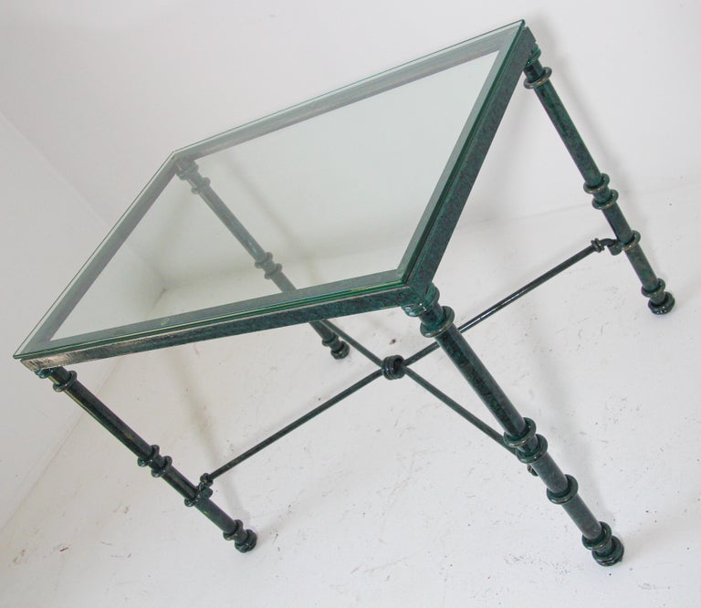 Glass Top Coffee Table with Metal Verdigris Finish Patina For Sale 6