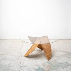 Glass Top Coffee Table with Woven Base, France, 1970s