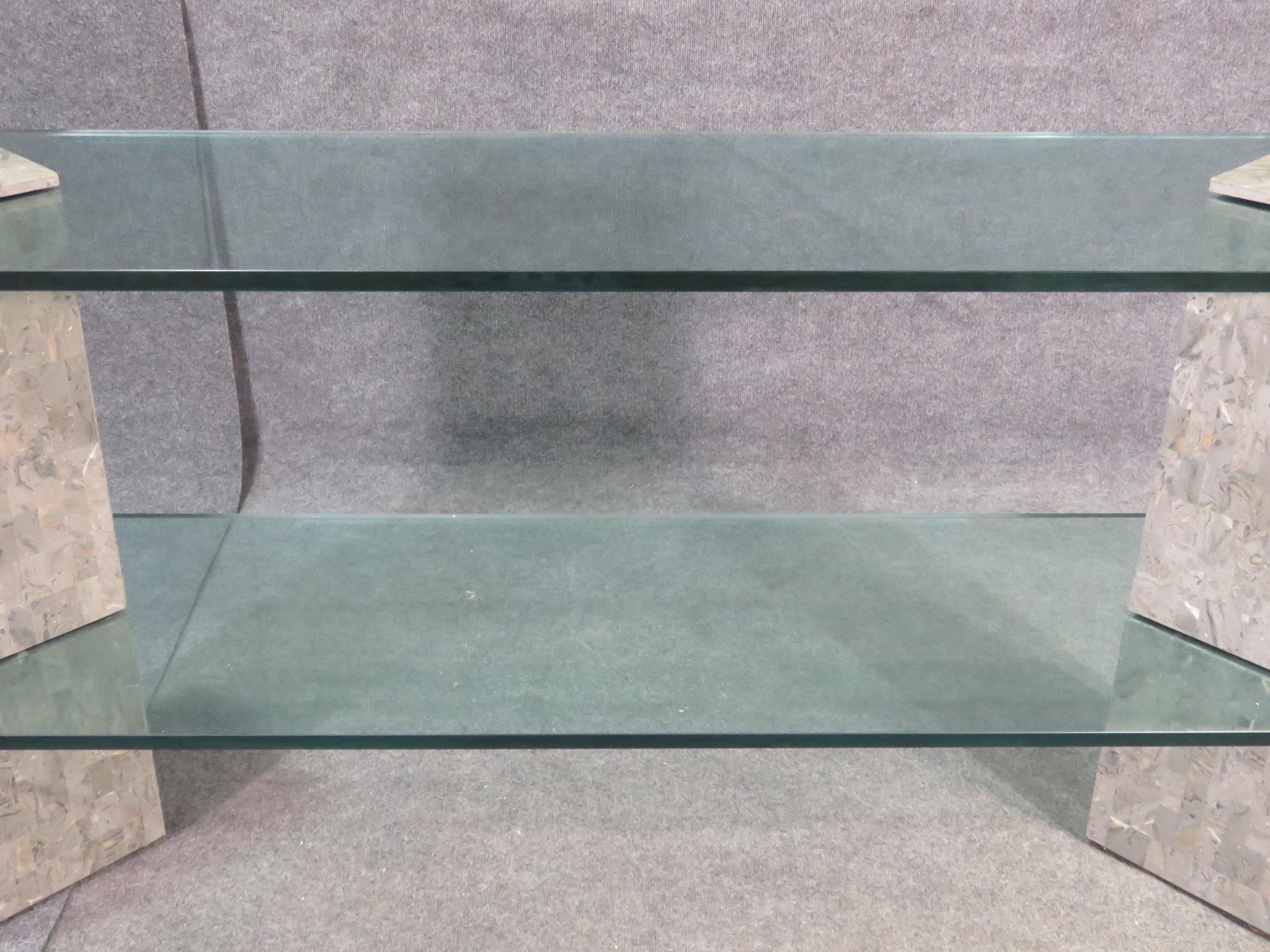 Mid-Century Modern Glass Top Console Table in the Style of Maitland-Smith For Sale